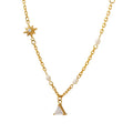 Stainless Steel 18K Gold Plated Chain Link Freshwater Pearl Fashion Temperament Triangle Zircon Necklace Jewelry