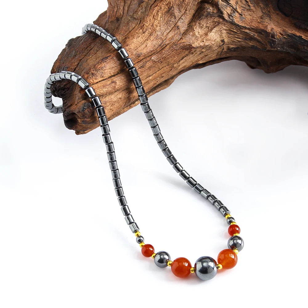 Women Bohemian Customs Vintage Jewellery Magnetic Clasp 45cm Natural Hematite Stone Black Gallstone Choker Necklace for Men