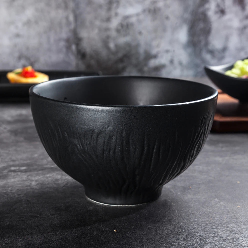 Microwave Oven Safe 15cm 6inch Matt Black Porcelain Noodle Bowl