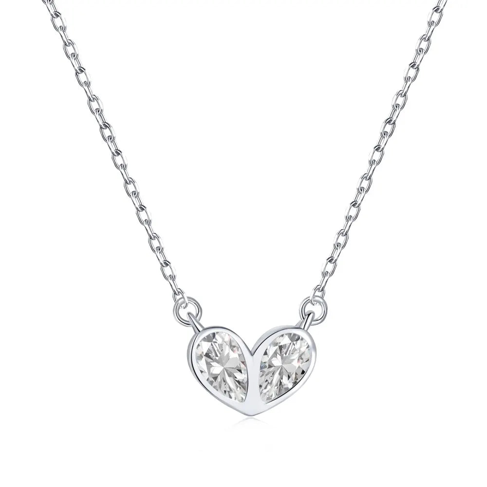 Dylam Collar Bohemian Heart Shape 925 Sterling Silver Chain Pink Cubic Zirconia Love Necklace Pendant Choker Necklaces for Women