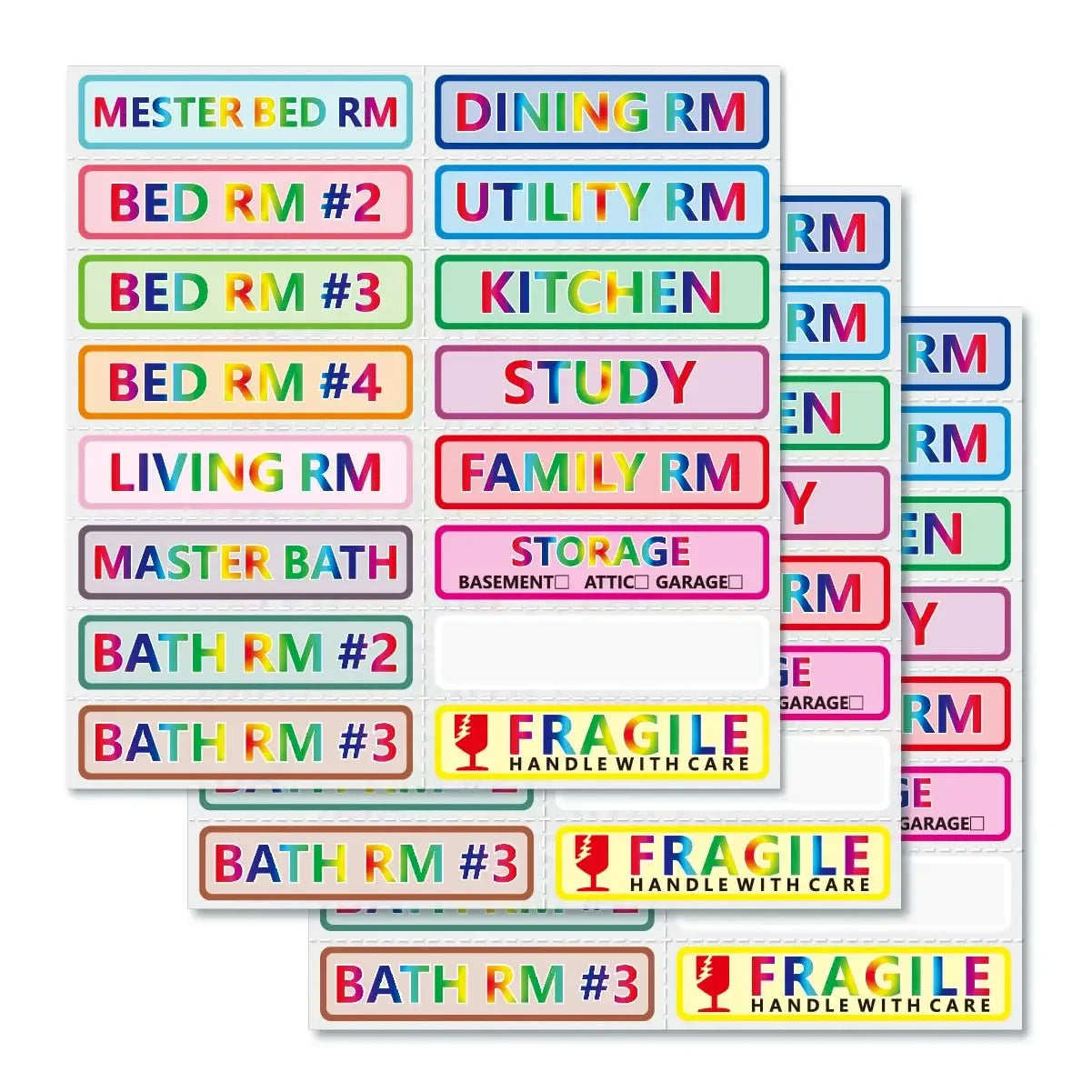 Count Large Removable Moving Labels - 16 Color Coded Home Moving 600 Pcs Stickers for Boxes - Fragile Kitchen & Living Room Sti