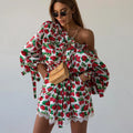 Dropshipping Clothing Women Off Shoulder Puff Long Sleeve Fall 2023 Ladies Fashion Short Dress Printed Casual Women's Dresses