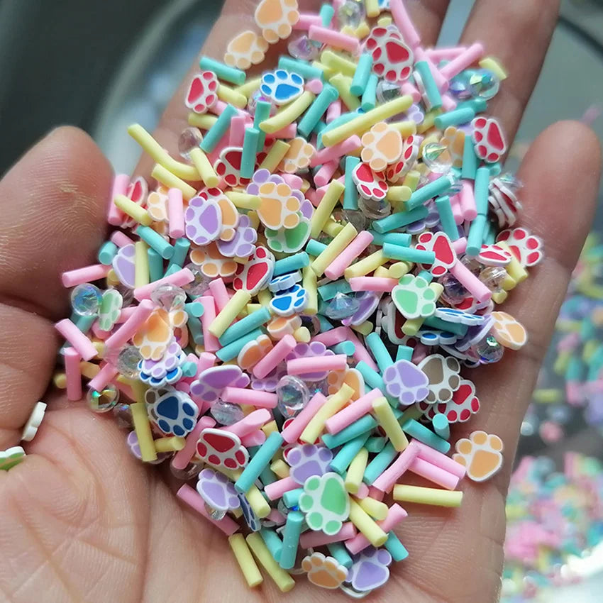 1KG DIY Craft Slime Filler Animal Polymer Clay Slices Cat Claw Pad  Bear Paw Acrylic Rhinestone Mixture Polymer Clay Sprinkles