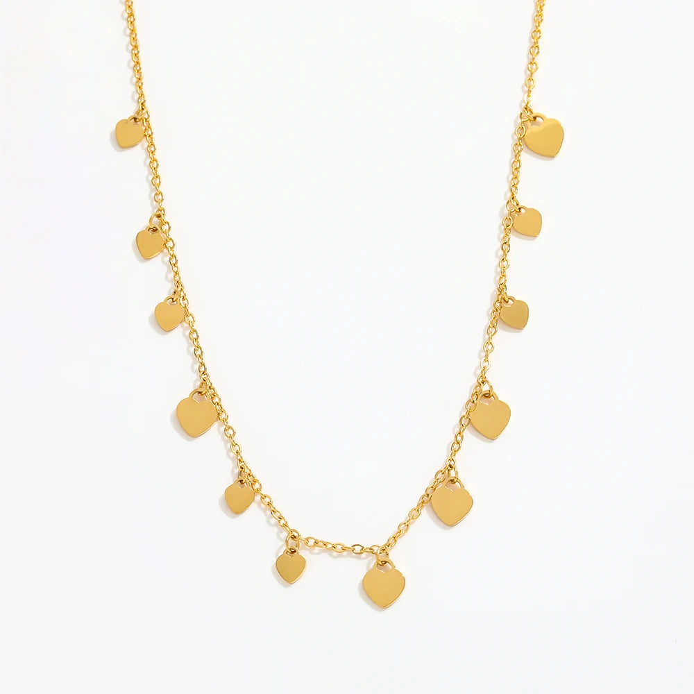 Joolim Jewelry Gold Plated Dainty Love Heart Tassel Pendant Choker Necklace Stainless Steel Jewelry Wholesale
