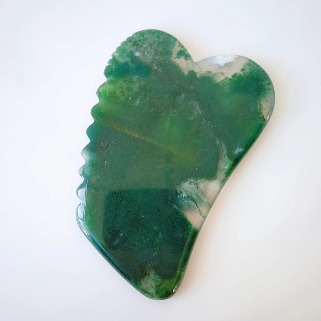 Huiying Beauty Green Quartz Gua Sha Board for Beautiful Skin Moss Agate Jagged square Shape Scraping Guasha Treatment