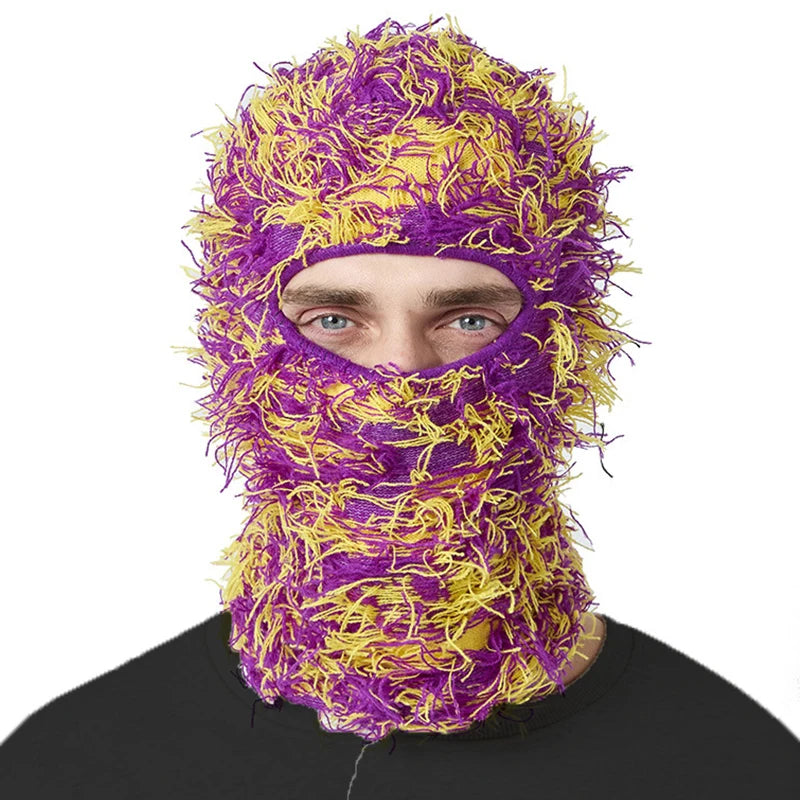Bulk Winter Fur Furry Fuzzy Grassy Full Face Shiesty Knitted Camo Ski Mask Distressed Balaclava Skimask