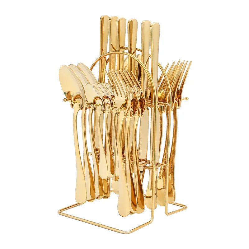 Hot Sale 24 Piece Cutlery Set PVD Gold Knife Fork Spoon Set Colorful Stainless Steel Flatware