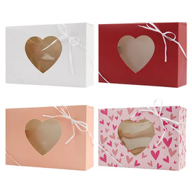 Heart Shaped Valentine's Day Gift Treat Packaging Paper Boxes With Window Wedding Party Cake Candy Paper Boxes With Ribbons