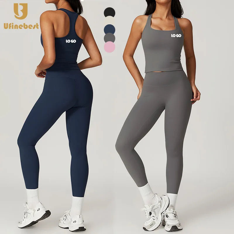 Wholesale 2 Pieces Tank Top Vest No Scrunch Gym Fitness Yoga Sets Sportswear High Waist Leggings Outfit Yoga Set for Women