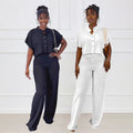 Women Clothes Ladies Casual Solid Color Lapel Short Sleeve Shirt Crop Top Wide Leg Trousers Pants Fashion Two Piece Women's Sets