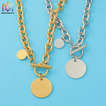 Hip Hop Stainless Steel Ot Buckle Pvd Gold Plated Wide Necklace Blanks Round Name Plate Necklace Men Women
