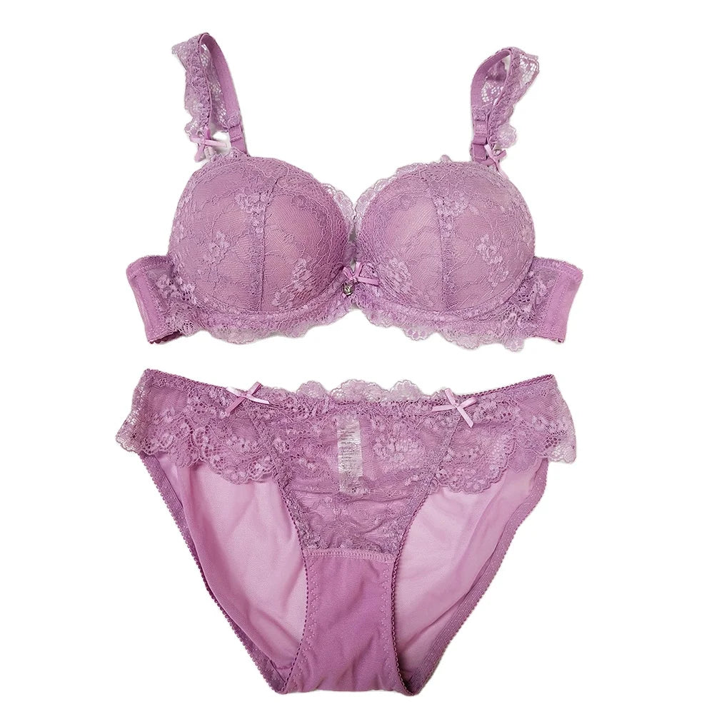 Factory OEM Purple Plus Size Lace Transparent Push up Sexy Lingerie Bra and Brief Sets