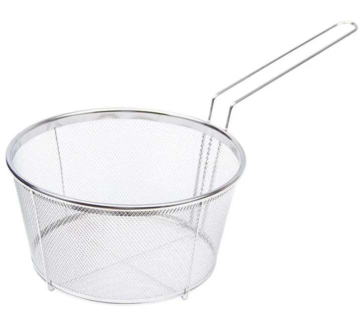 Stainless Steel Round Wire Fry Basket with Handle Eco-Friendly 24/27cm Colanders Strainers for Kitchen Restaurant Party Barbecue