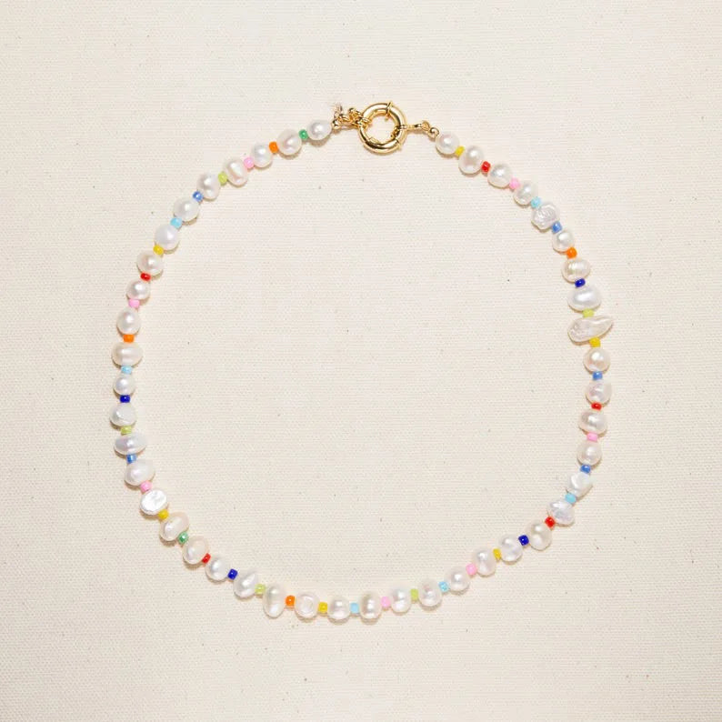 Hot Sales Gold Plated Natural Pearl Beading Boho Chains Choker Necklace for Women