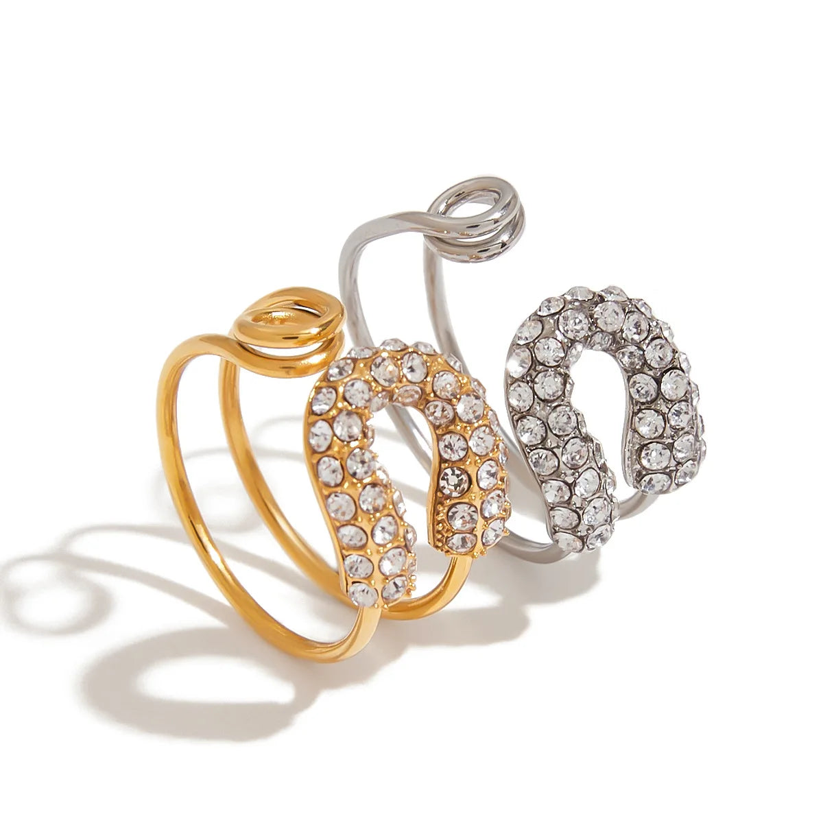 Paperclip Love Spell 18K Gold Plated Stainless Steel Rhinestone Open Ring Adjustable Jewelry for Women Celestial Sparkle