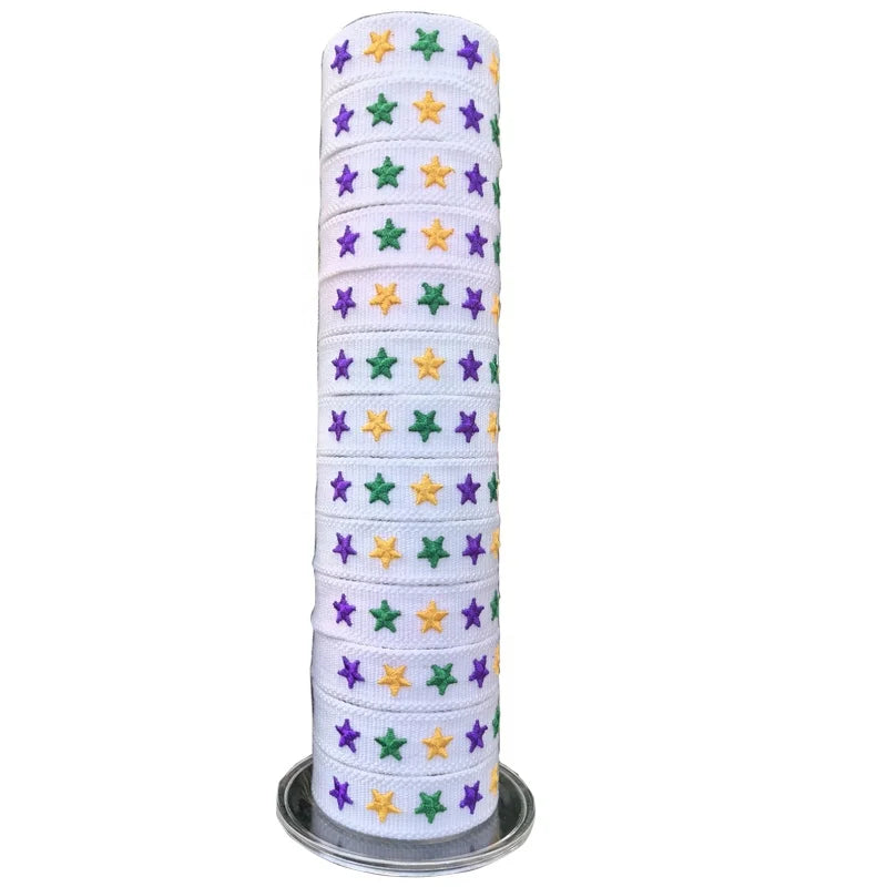 Custom Purple Green Yellow Star Embroidery Happy Mardi Gras Carnival Letter Charm Friendship Woven Bracelet