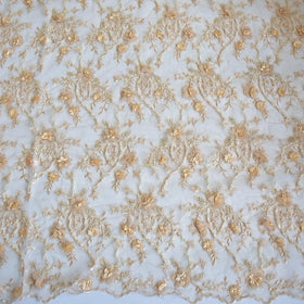 HY0673 Top Hand Laces Fabrics for Women Luxury Gold Lace 3d Laces Fabric Flowers Embroidered Pearls Tulle