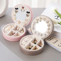 Wholesale Velvet Leather Small Travel Jewellery Storage Box Custom Logo Printed Round Jewelry Organizer Boxes With Mirror