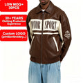Mens Vintage Motor Sport Faux Leather Jacket Brown White Colorblock Zip up Bomber Jacket Streetwear Motorcycle Coat for Men