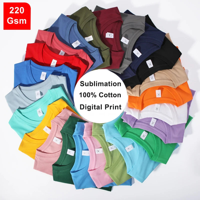 220 Gsm 100% Cotton Unisex Tshirt Blank T-shirt t Shirts Custom Printing t Shirt Plain Plus Size Men's T-shirts t Shirt for Men