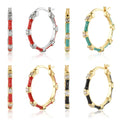 FUAMAY Jewelry Ladies 925 Sterling Silver Large Hoops Earrings Green Black Red Enamel Earrings With Zircon