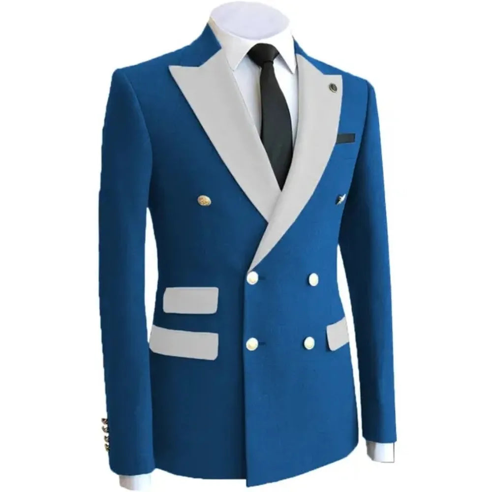 Men's Double Breasted Suits 2 Pcs With White Wedding Groom Blazer Wear Business Blazer Tuxedos Terno Costume Home