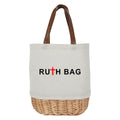Women's Elegant Large Capacity Cotton Bucket Bag Leather Handle Shoulder Strap Custom Pattern Letter Design for Beach Shopping