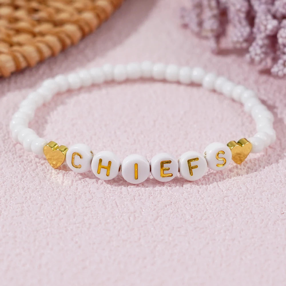 Go2boho White Series 2024 New Year CHIEFS Stack Hematite Heart-Shape Beaded Bracelets for Women Simple Jewelry for Date Gifts
