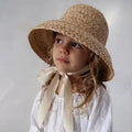 Fashion Sweet Hepburn Washable Straw Hat Children  Raffia Straw Hat
