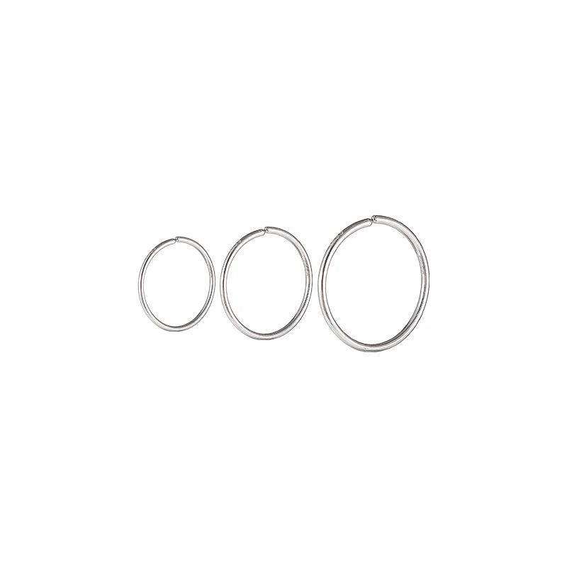 Fine Jewelry 925 Sterling Silver Simple Hoop Earring Sets for Multiple Piercings 8mm/10mm/12mm for Girls