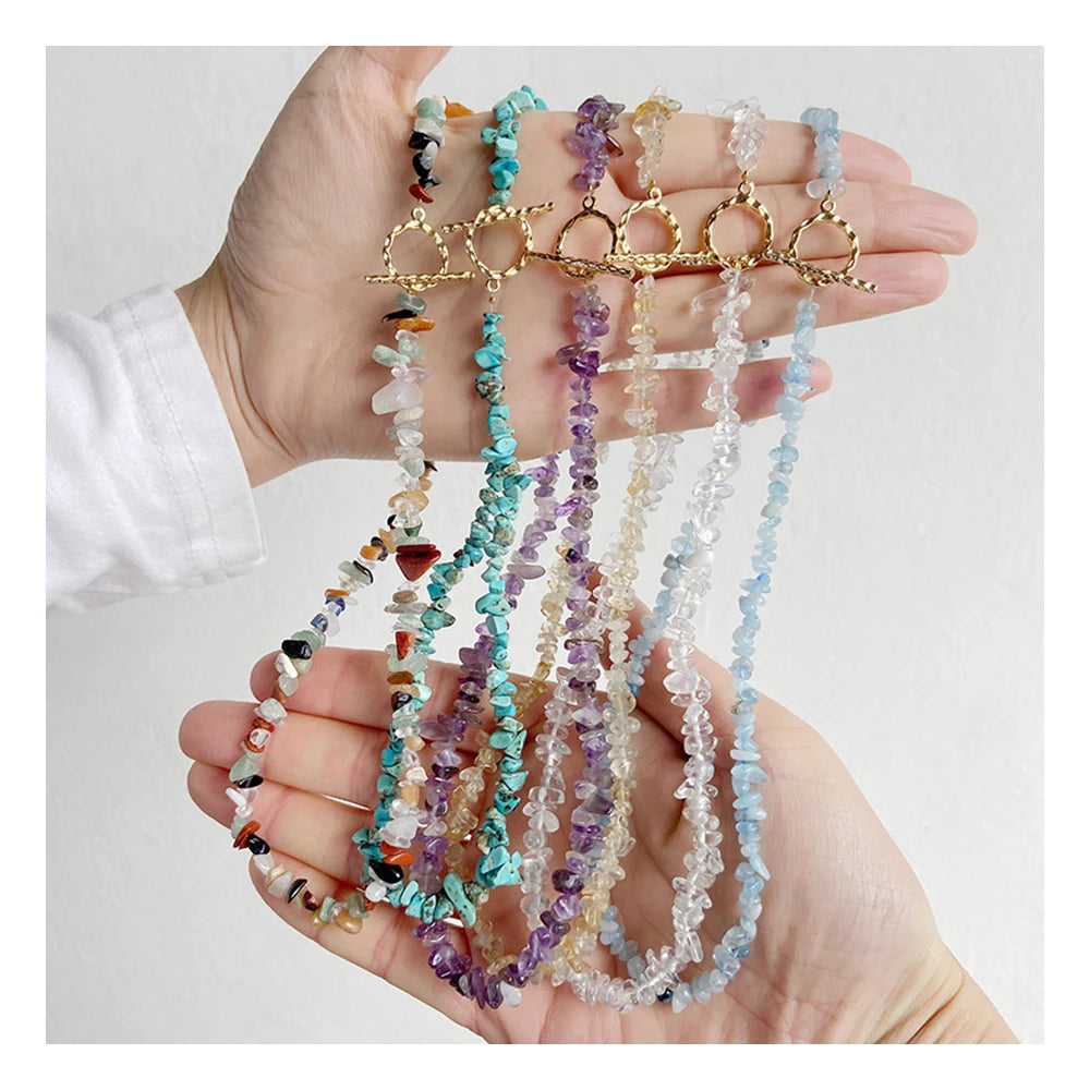 Handmade Luxury Amethyst Irregular Stone Beaded Choker Necklace Bracelet Jewelry Set for Women Crystal Gifts
