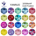 YANRUO Shiny Plated AB Crystal Drill Flat Back  Non Hotfix  Round Rhinestones  for Decoration Clothes