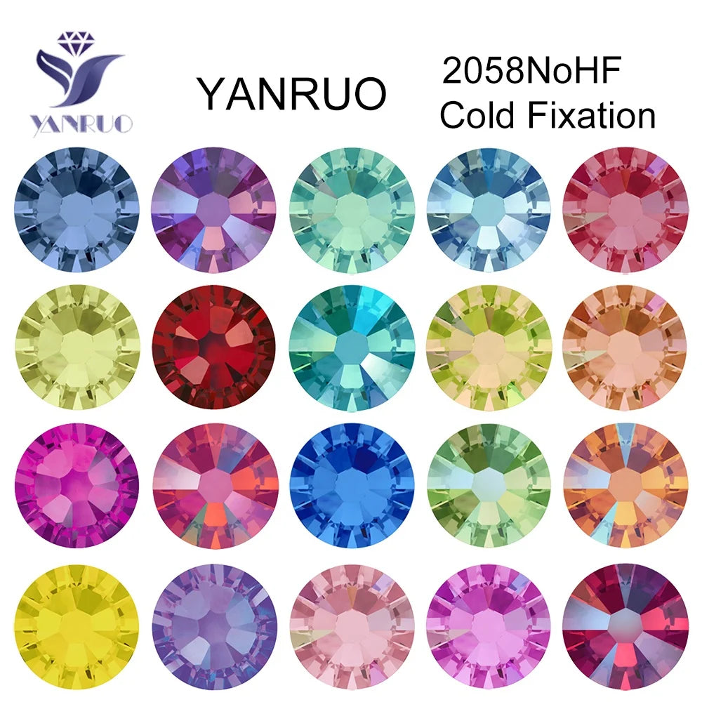 YANRUO Shiny Plated AB Crystal Drill Flat Back  Non Hotfix  Round Rhinestones  for Decoration Clothes