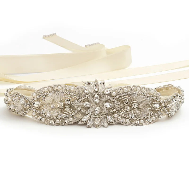 LUOXIN Elegant Luxury Bridal Accessories Pretty Crystal Rhinestone Pearl Belt Wedding Dress Accessories for Women