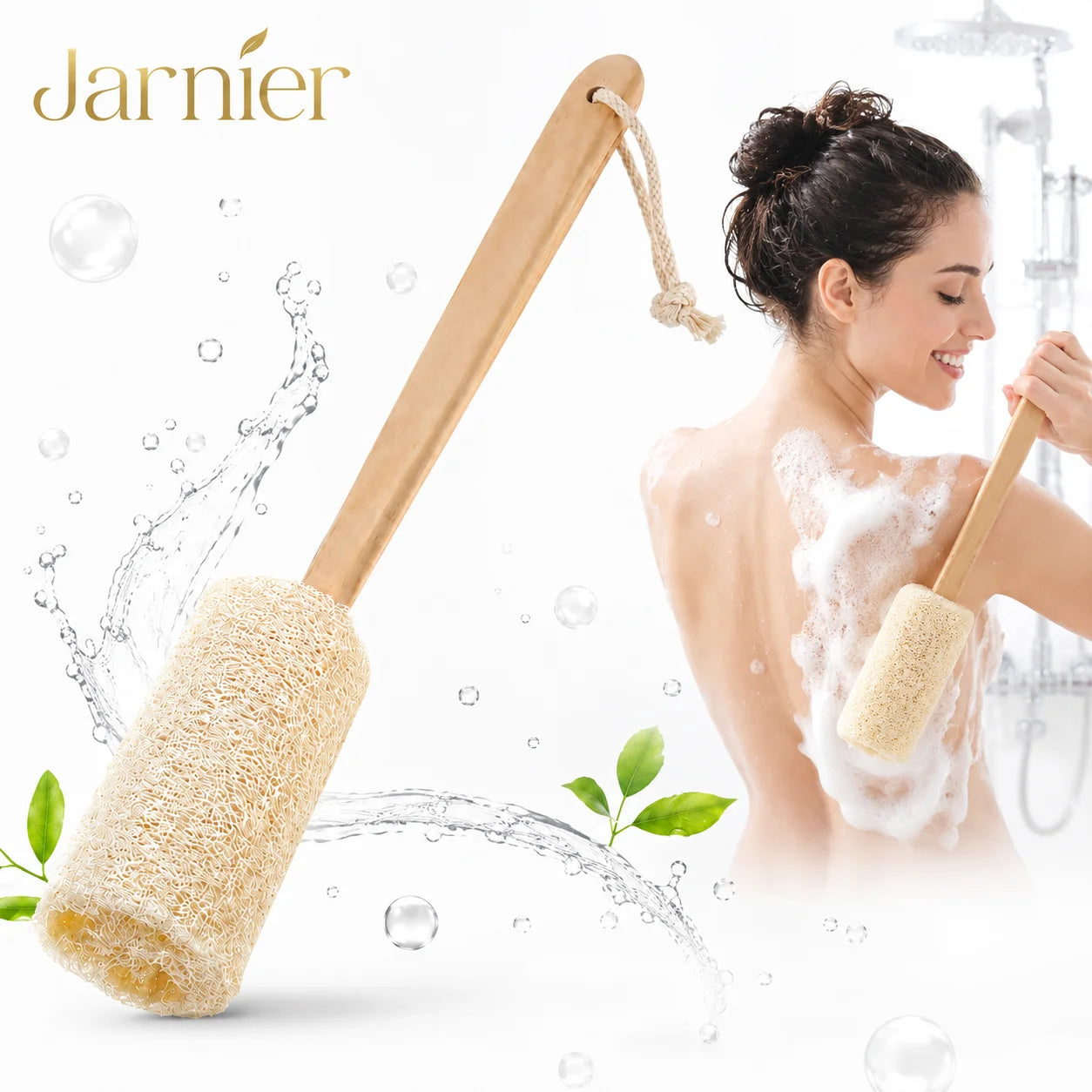 Jarnier Loofah Back Scrubber for Shower Shellvcase Loofah on a Stick with Natural Loofah Sponge Exfoliating Body Sponge Scrubber