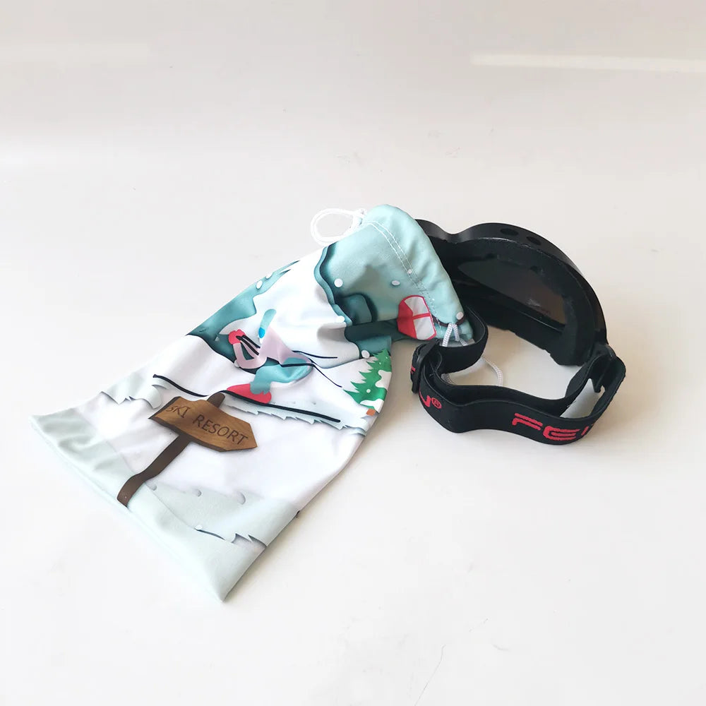 Custom Printed Soft Microfiber Ski Goggle Pouch with Convenient Drawstring Closure Eyeglasses Case Bag