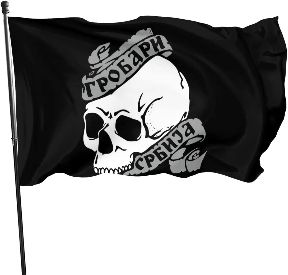 Vibrant Colors and UV Fade Resistance Grobari Serbia Partizan Belgrade Beograd Ultras Flag for Outdoor Indoor Decoration