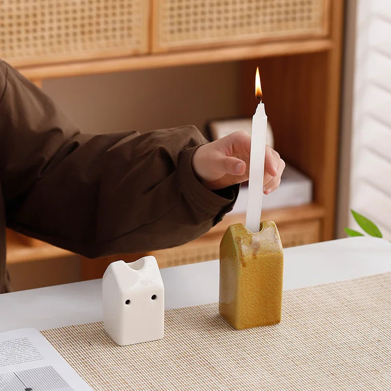 Nordic INS Simple Ceramic Table Decoration Romantic Home Candlestick Holder for Candlelight Dinner Glass Lanterns Candle Jars