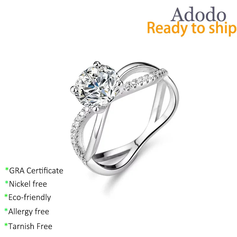 Dainty Round Cut 1CT VVS Moissanite Rings S925 Sterling Silver White Gold Plated Claw Setting Designer Jewelry for Women