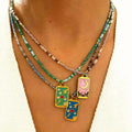 French Trendy Women's Necklace Light Luxury Bohemian Titanium Steel Square Plate Inlaid Colorful Rhinestones Beads Personalized