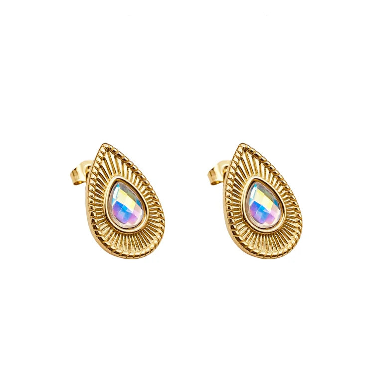 Wholesale Non Allergic Stainless Steel Design Simple Exquisite Crystal Earrings Women Teardrop Shaped Earrings