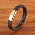 Top Quality Handmade Braided Genuine Leather Bracelet Stainless Steel Magnetic Clasp Jewelry Bracelets for Men Gift