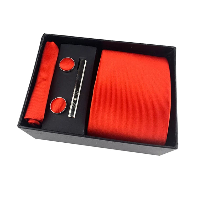 Fashion Neckties With Pocket Squares Custom Men Ties and Hanky Set Solid Tie Clip Pocket Square and Cufflink Set Gift Box