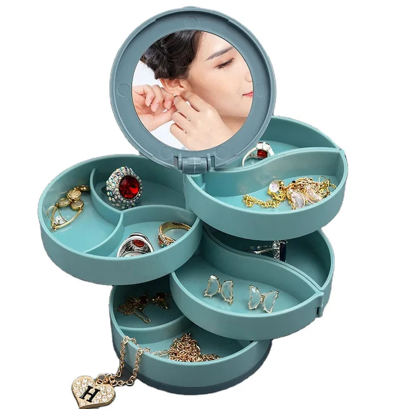 Jewelry Organizer Large-capacity Dustproof Storage Box Multi-layer Rotary Jewelry Box Cosmetic Mirror for Ring Necklace Earrings MegaBDM