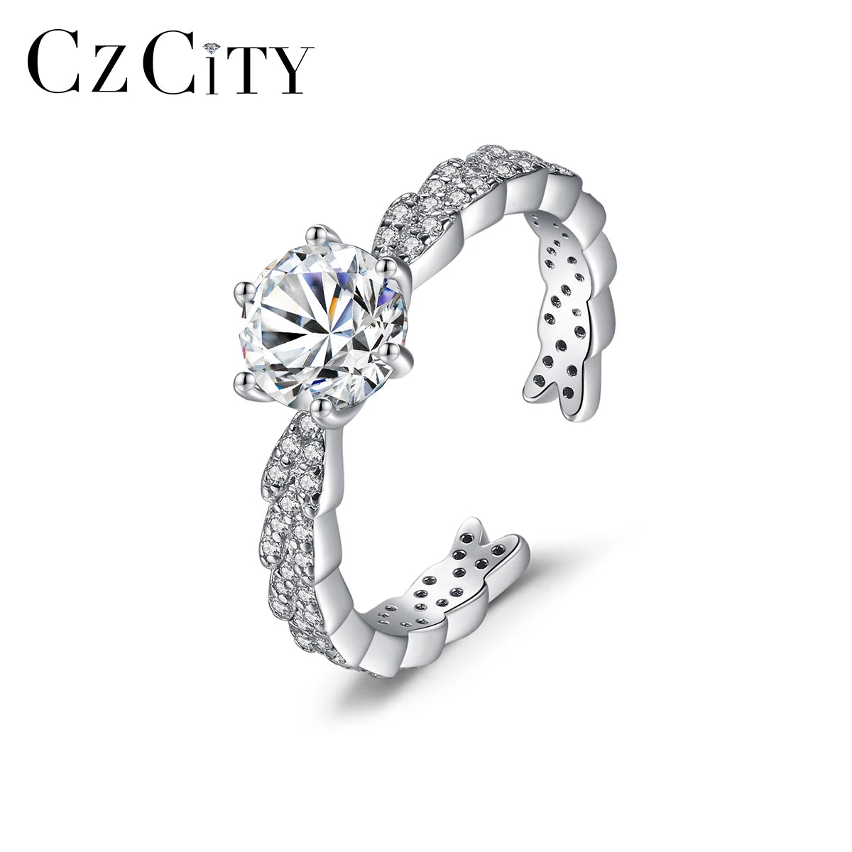 CZCITY Sterling Jewelry Woman Gem Engagement Diamond Wedding Design Girl Open Moissanite Ring Silver 925