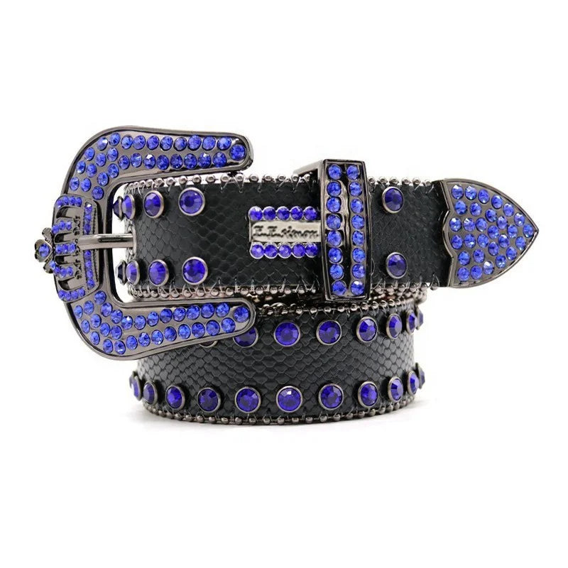 PU Belt Western Luxury High Quality Crystal Diamond Belt Inlaid With Crown Buckle Fashion Trend Belt Universal for Men and Women