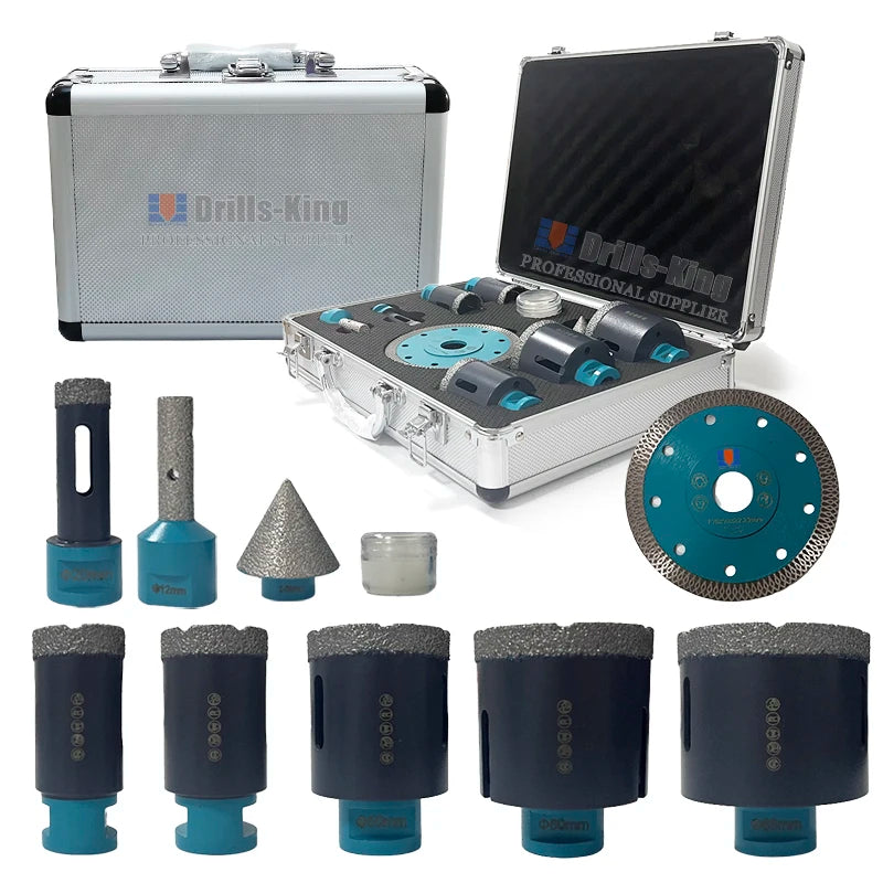 10Pcs Vacuum Brazed Diamond Hole Saw Kit Tile Crown +Milling Bit+Chamfer Bit+Diamond Blade Diamond Core Drill Bits Set