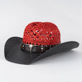 New Sunshade Leisure Versatile Spring Summer Retro Black and Red Spliced Denim Straw Hat for Men and Women