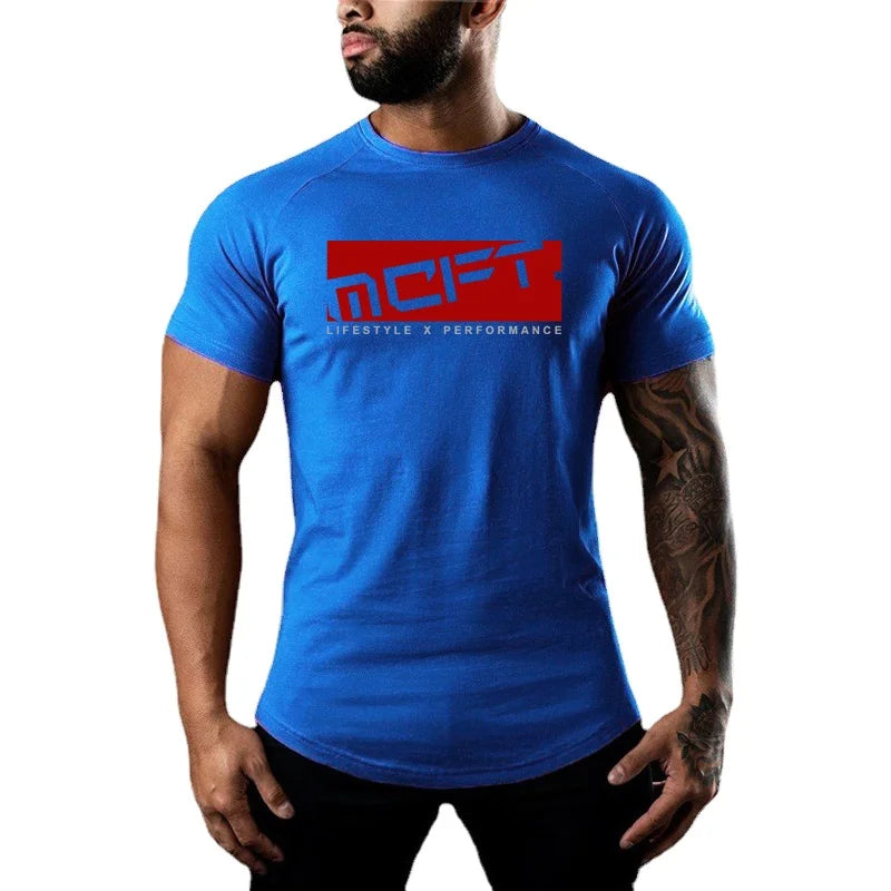 Wholesale Men's Workout Muscle Short Sleeve Shirts Gym Bodybuilding Fitness Sport T-Shirt Summer Cotton Breathable Work Clothes