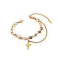 Vintage Personality Double Layers Real Gold Plating Natural Stone Star Charm Bracelet